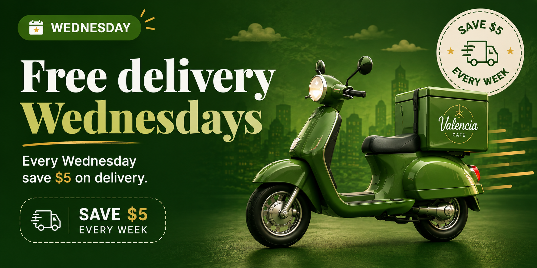 Free delivery Wednesdays — save $5 on delivery